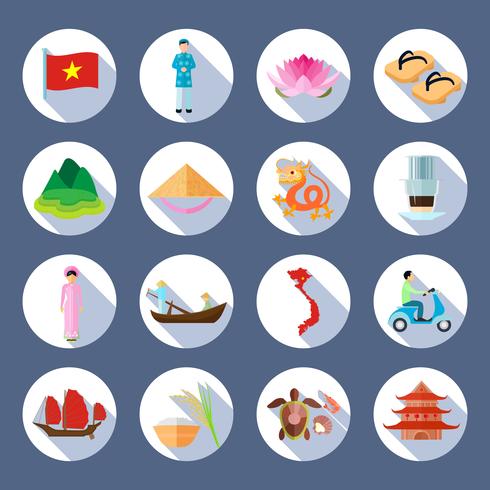 Vietnamese Symbols Flat Round Icons Set vector