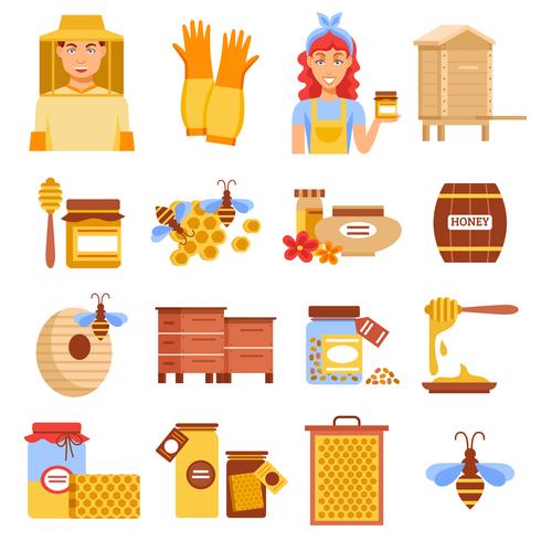 Honey Beekeeping Icon Set vector