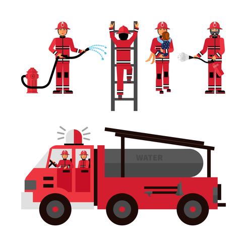 Conjunto de iconos decorativos de bombero vector