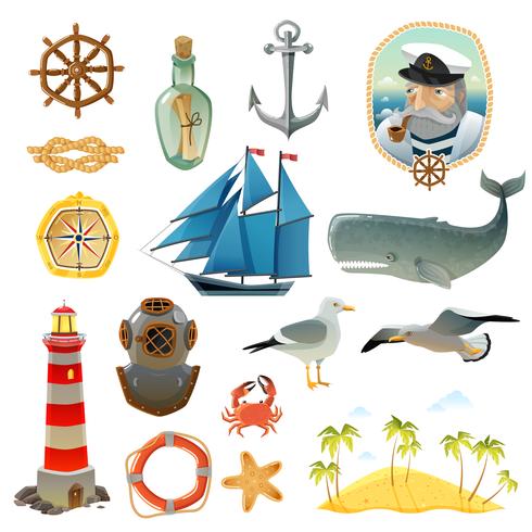 Sea Nautical Decorative Elements Set vector