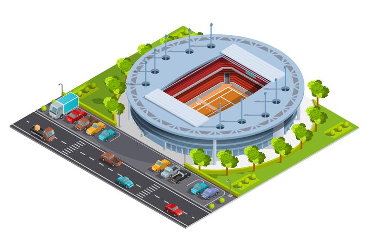 Tennis sport complex with open court stadium isometric Banner vector