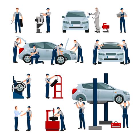 Car Service People Icons Set vector