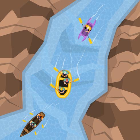 Rafting On River Top View vector