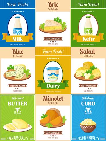 Milk Products Poster Set vector