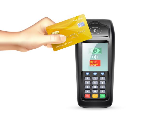 Payment Terminal With Credit Card vector