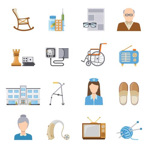 Elderly Care In Nursing Home Icons vector