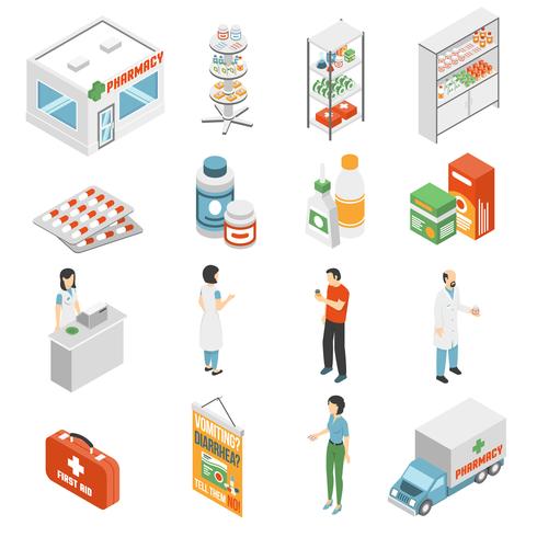 Pharmacy Concept  Isometric Icons Collection  vector