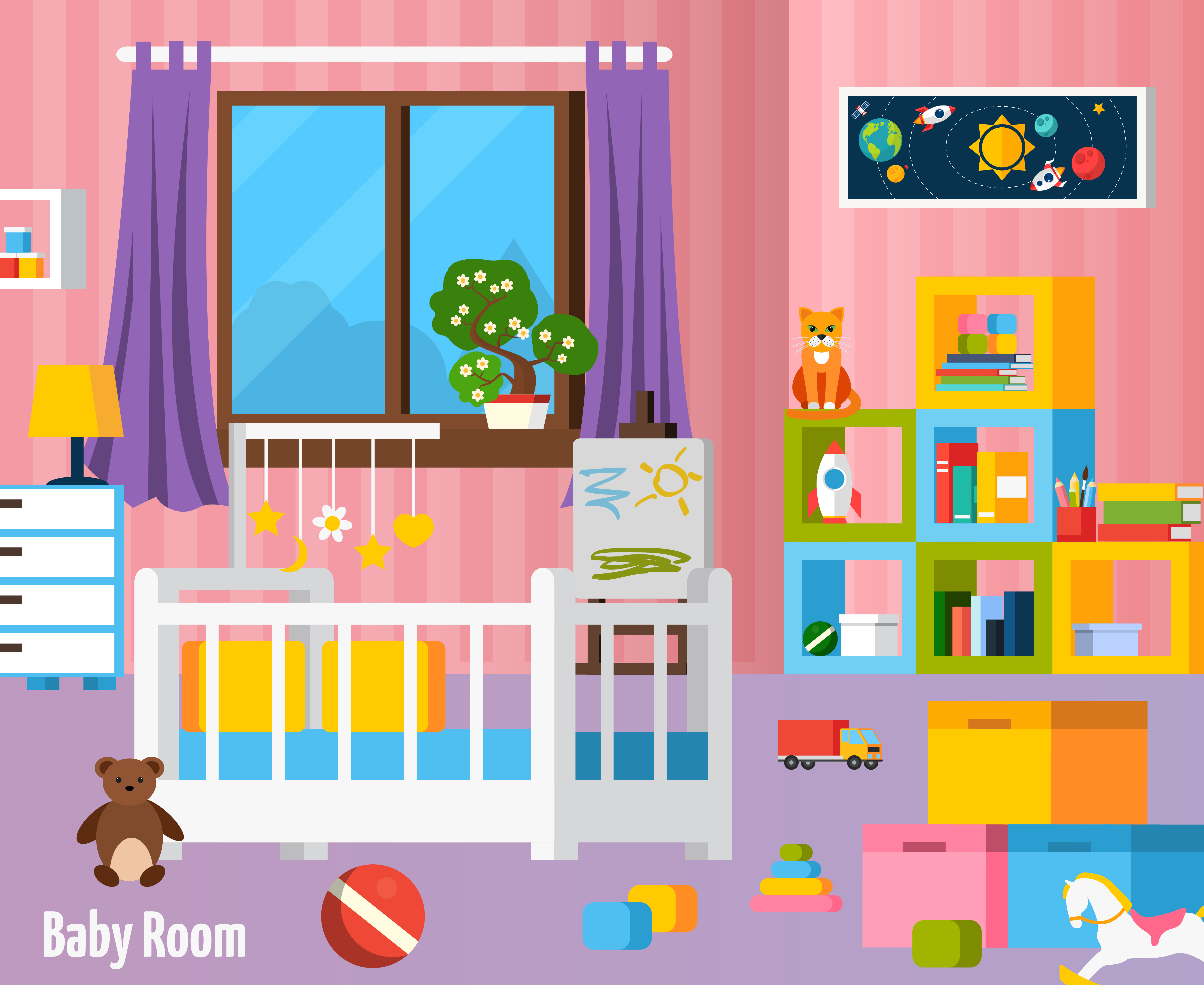 Baby Room Flat Colorful Composition 478659 Vector Art at Vecteezy
