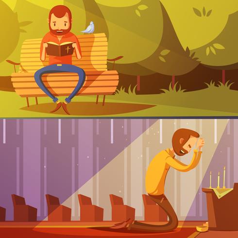 Man And Religion Banners Set  vector