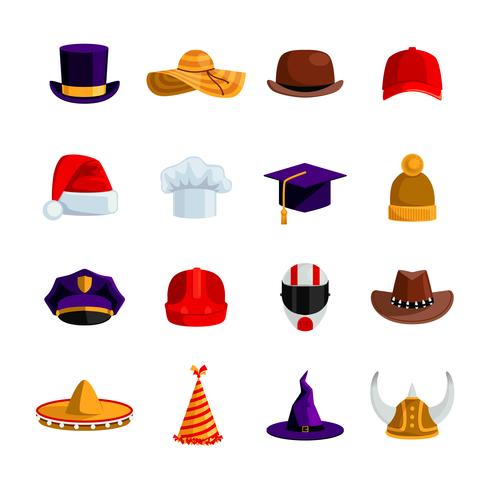 Sombreros y gorras iconos de colores planos vector