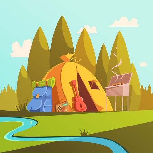 Hiking And Tent Illustration  vector