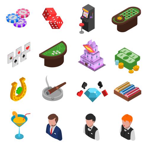 Casino Isometric Icons Set  vector