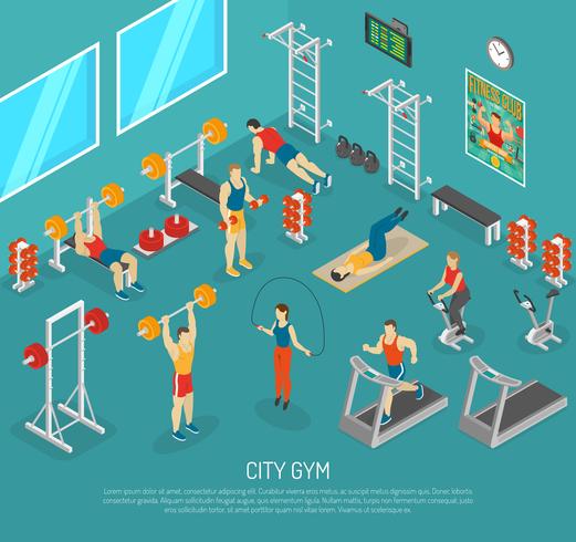 City Fitness Gym Center Isometric Poster vector