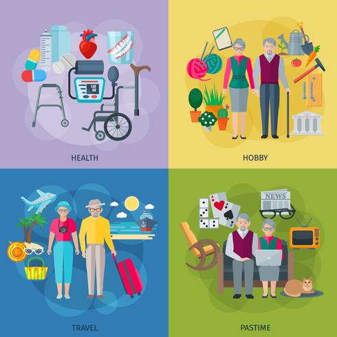 Pensioners Life Concept Icons Set  vector