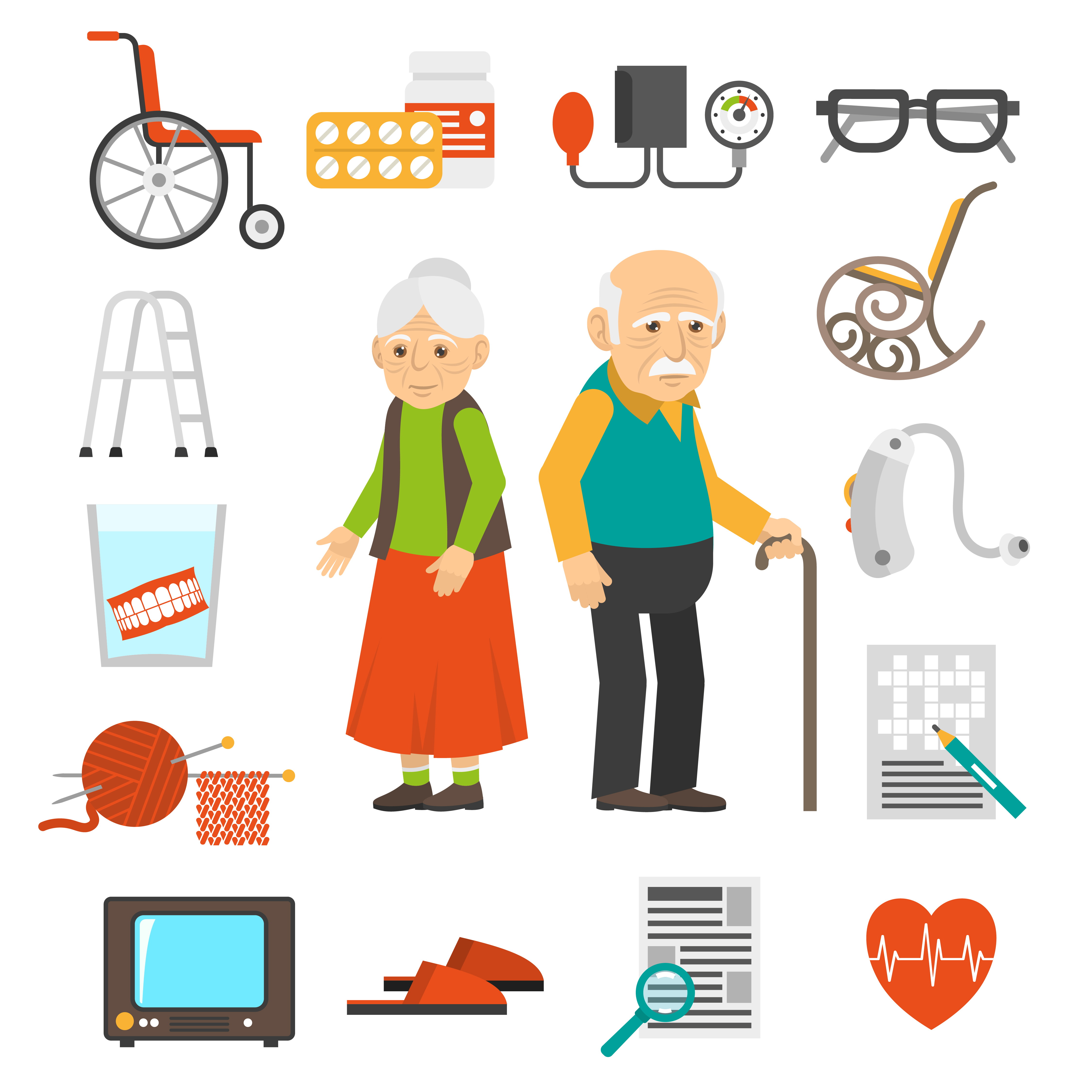 Aging people accessories Flat Icons Set 478745 Vector Art at Vecteezy