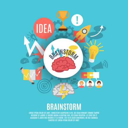 Flat Poster With Brainstorm Icons vector