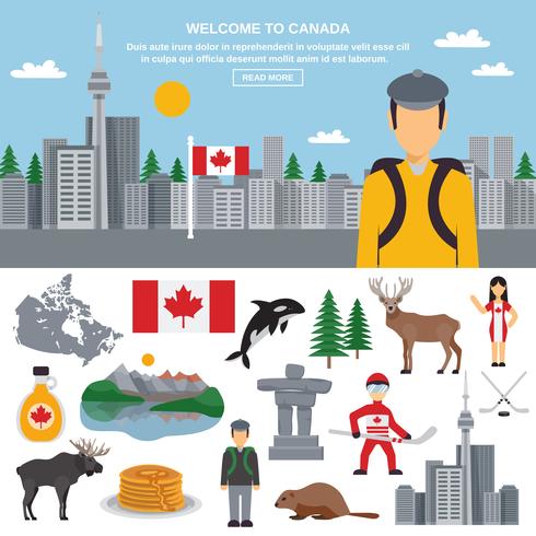 Conjunto de iconos plana de Canadá vector