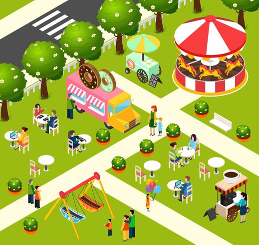 Street Food Truck Isometric Composition Poster  vector