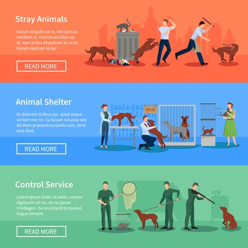 Stray Animals 3 Horizontal Banners Set  vector