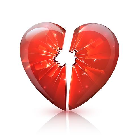 Icono de corazón de cristal roto rojo brillante vector