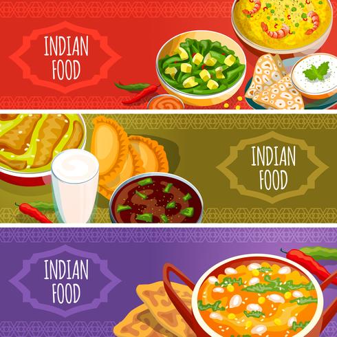 Conjunto de Banners horizontales de comida india vector