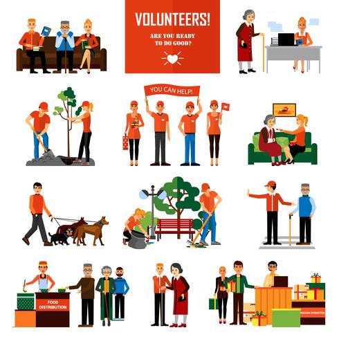 Volunteers People Decorative Icons Set vector