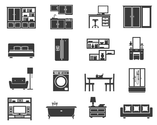 Concept Isolated Furniture Icon Set vector