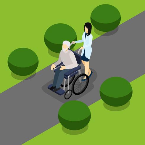 Disabled Retired People Life Isometric Banner  vector