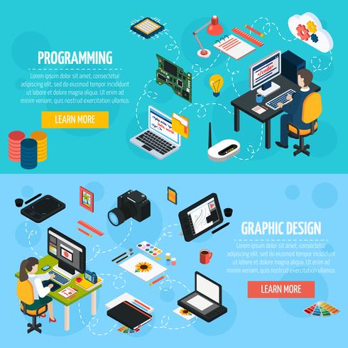 Programming And Graphic Design Isometric Banners 478830 Vector Art at ...