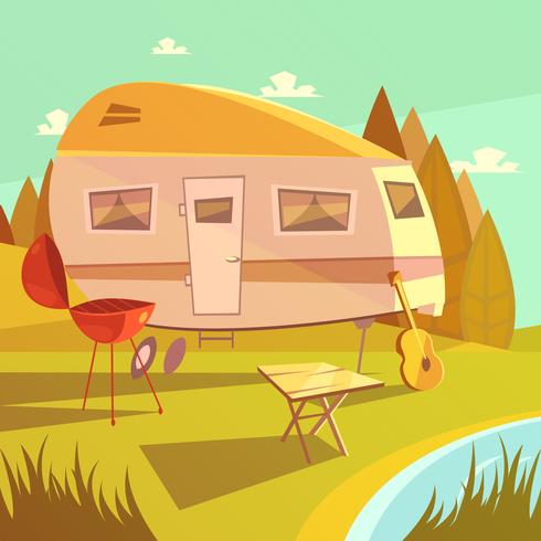 Ilustración de remolque y camping vector