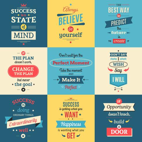 Success Quotes Colored Isolated Posters  vector