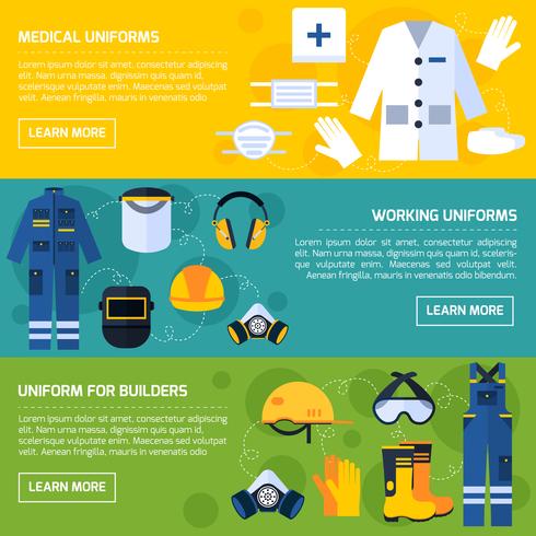 Protective Uniforms Equipment Flat Banners Set vector