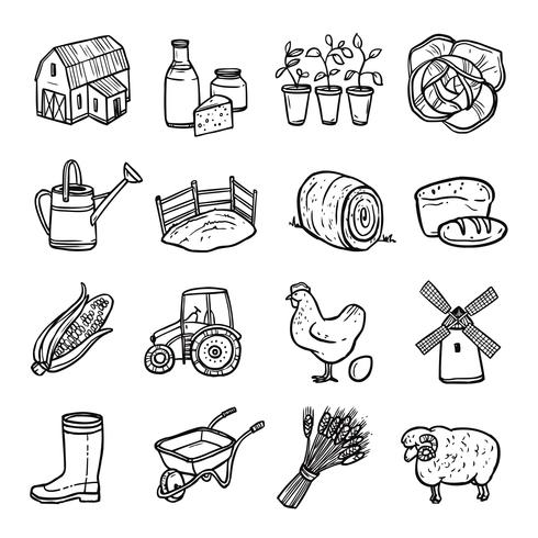 Agriculture Black White Icons Set  vector