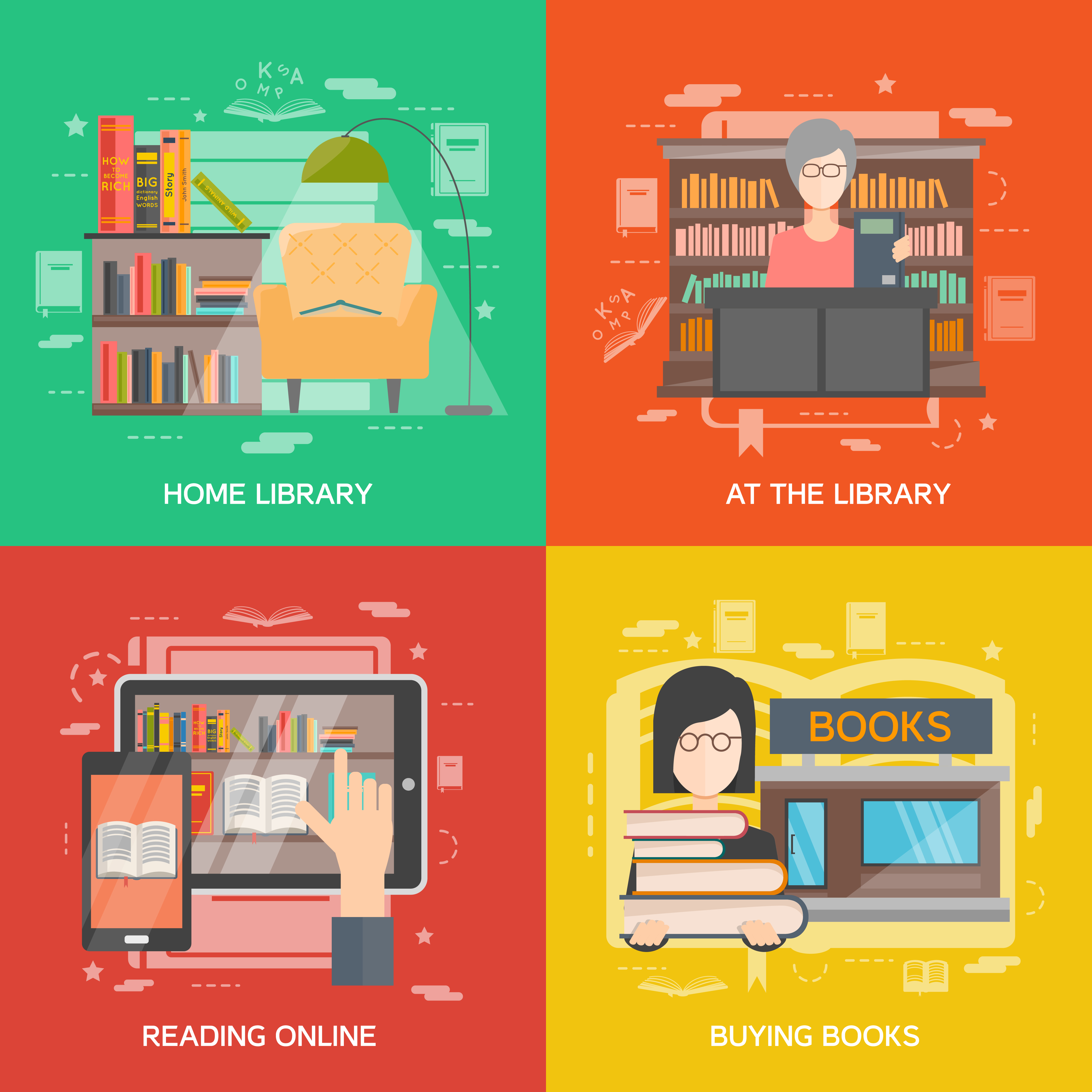 Library Concept Set Download Free Vectors Clipart Graphics