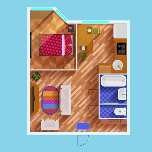 Plano de planta del apartamento de un dormitorio vector