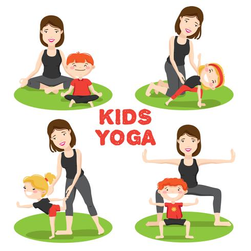 Mother Child Yoga 4 Icons Set  vector