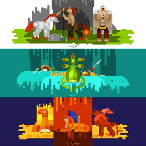 Banners de criaturas míticas horizontales vector