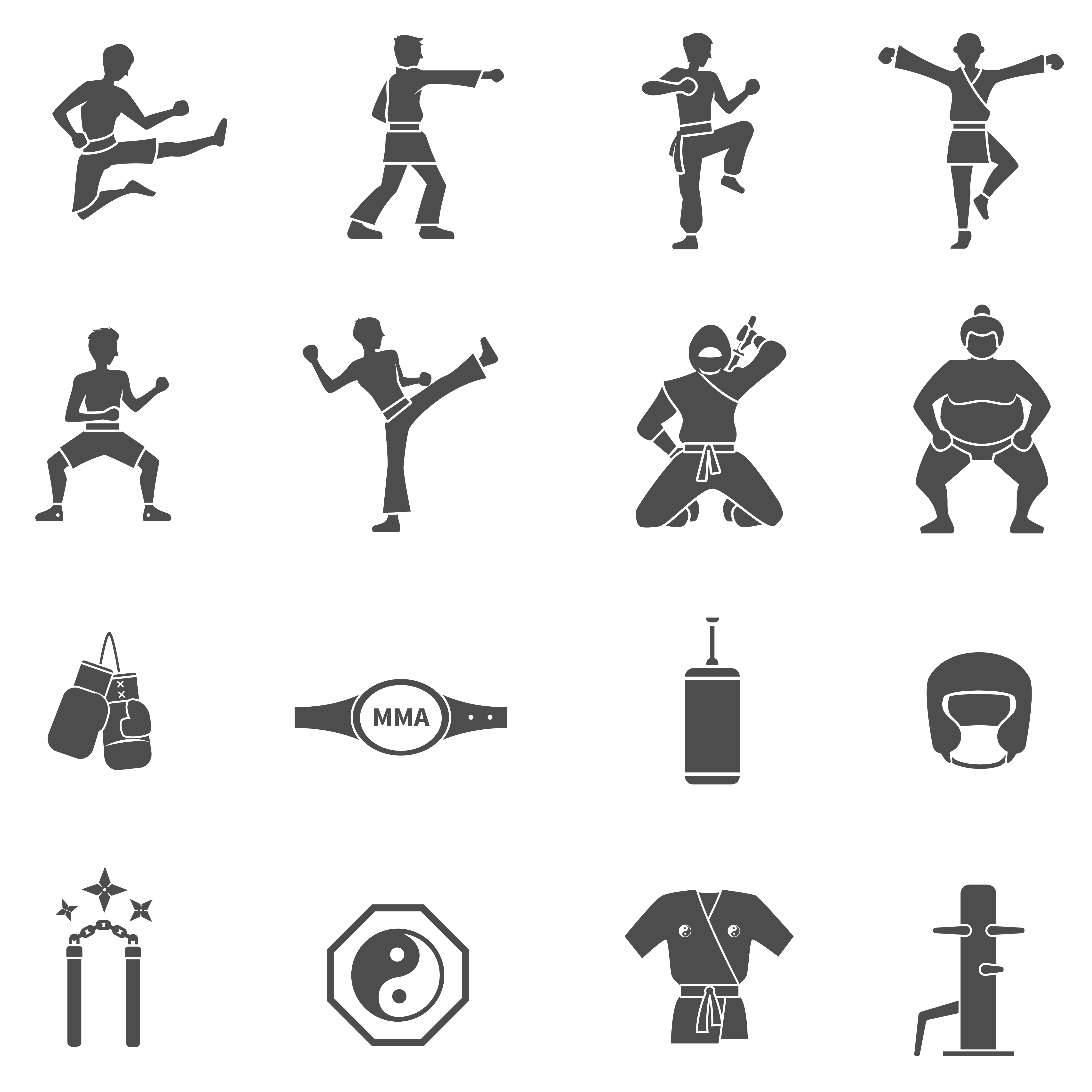 Martial Arts Black White Icons Set 478923 Vector Art at Vecteezy