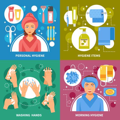Hygiene Concept 4 Flat Icons Square  vector