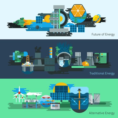 Conjunto de banners de producción de energía. vector