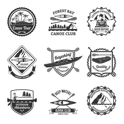  Rafting Canoeing And Kayak Emblems Set  vector