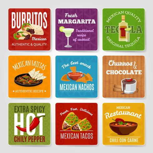 Conjunto de etiquetas de comida mexicana vector