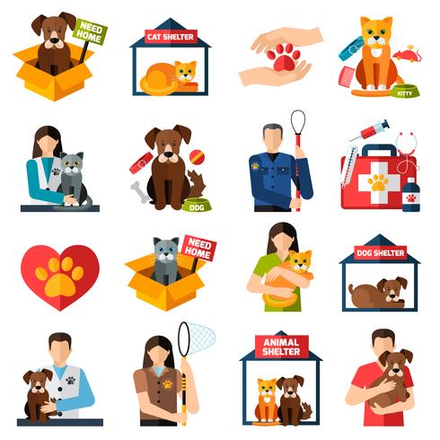 Animal shelter icons set vector