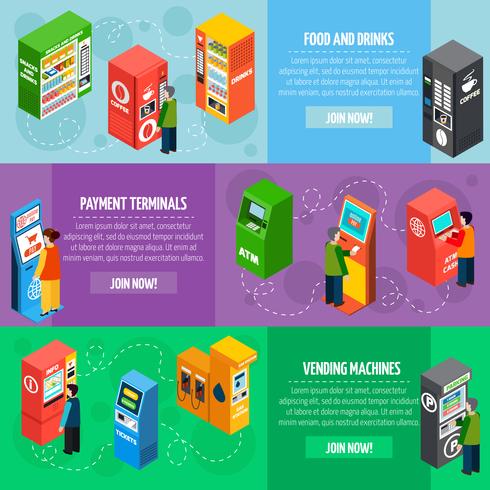 Vending Payment Machines Isometric Banners Set  vector