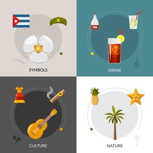 Cuba 4 iconos planos composición cuadrada vector