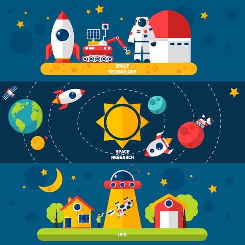 Space Exploration 3 Flat banners set vector