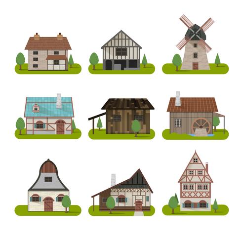 Medieval Ancient Buildings Set vector