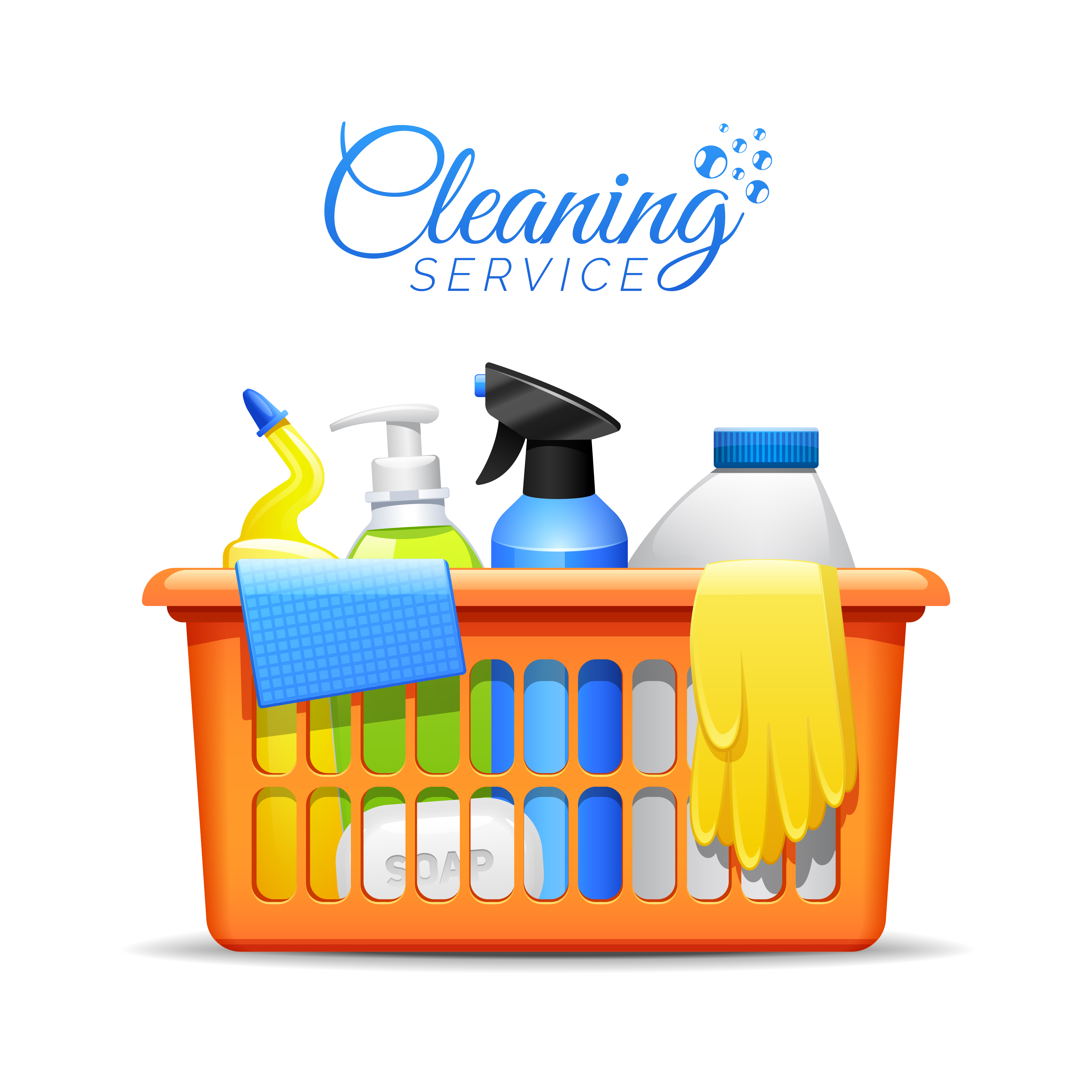 Household Cleaning Products In Basket Illustration 479008 Vector Art at