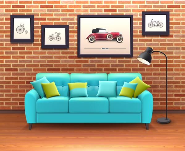 Interior Con Sofá Realista Ilustración vector