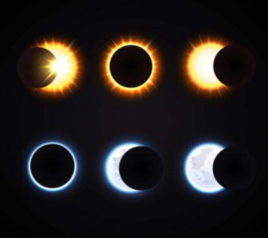 Conjunto de iconos de Eclipse de sol y luna vector